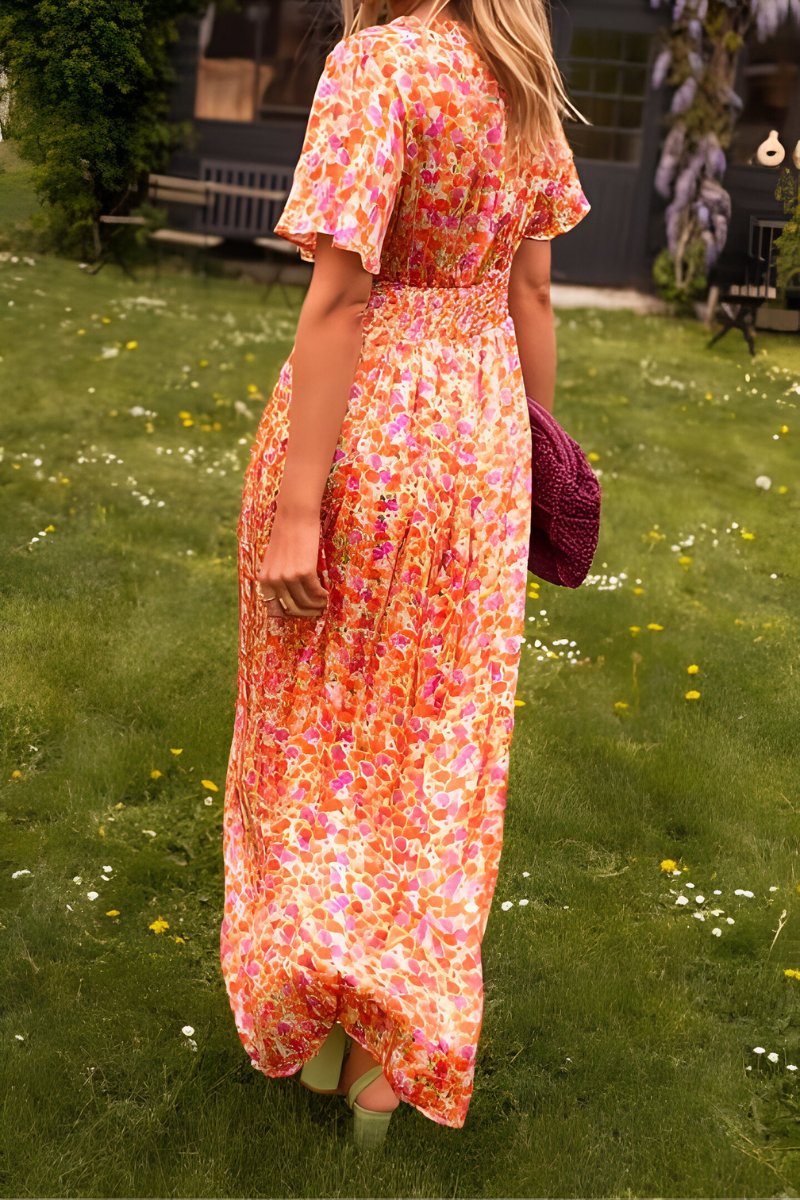 Women's V-Neck Flowy Floral Summer Long Dress