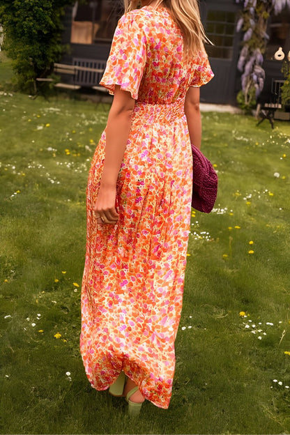 Women's V-Neck Flowy Floral Summer Long Dress