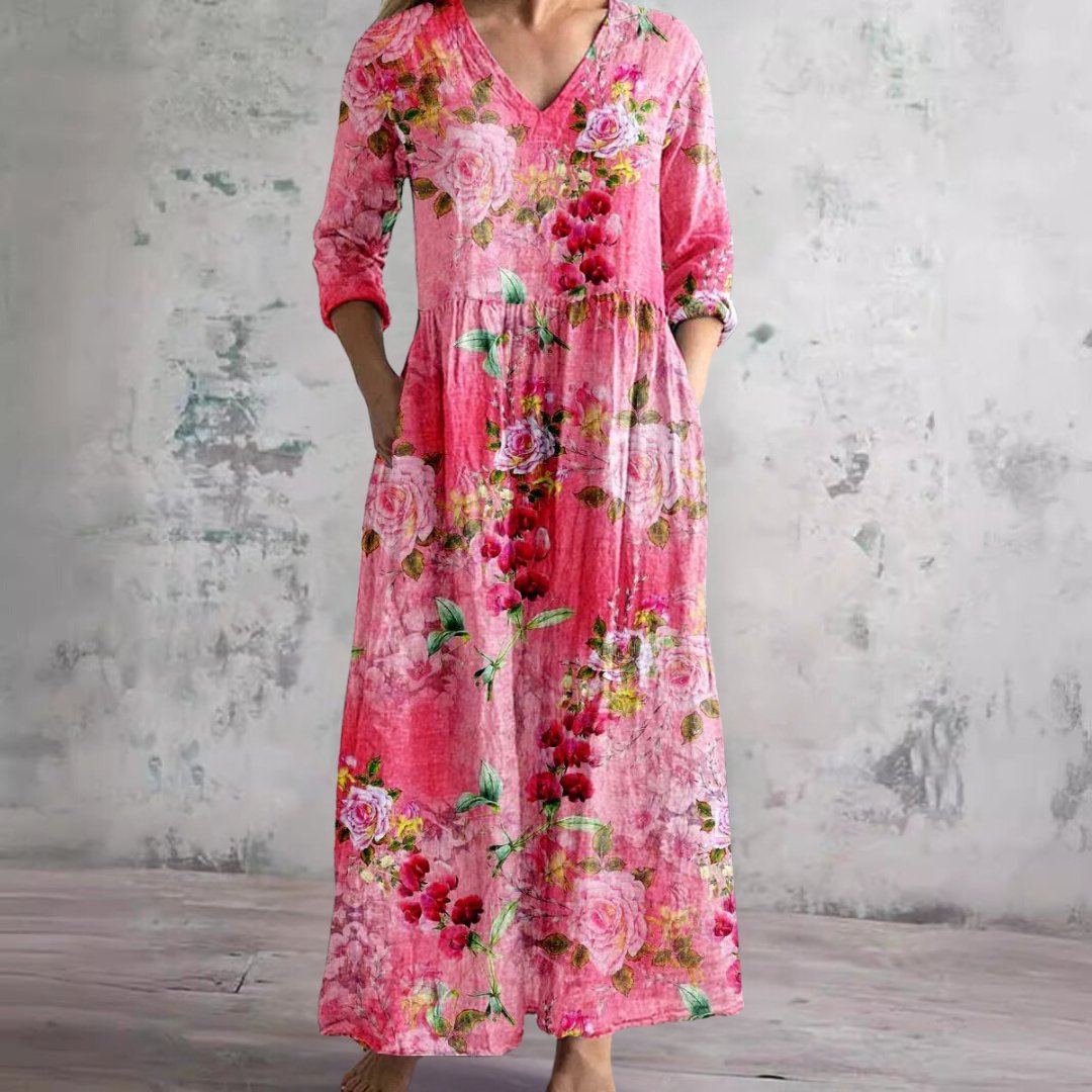 Women's V-Neck Floral Print Summer Maxi Dress