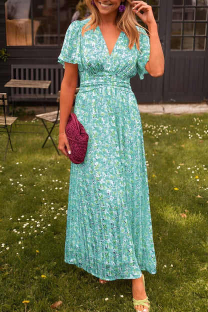 Women's V-Neck Flowy Floral Summer Long Dress