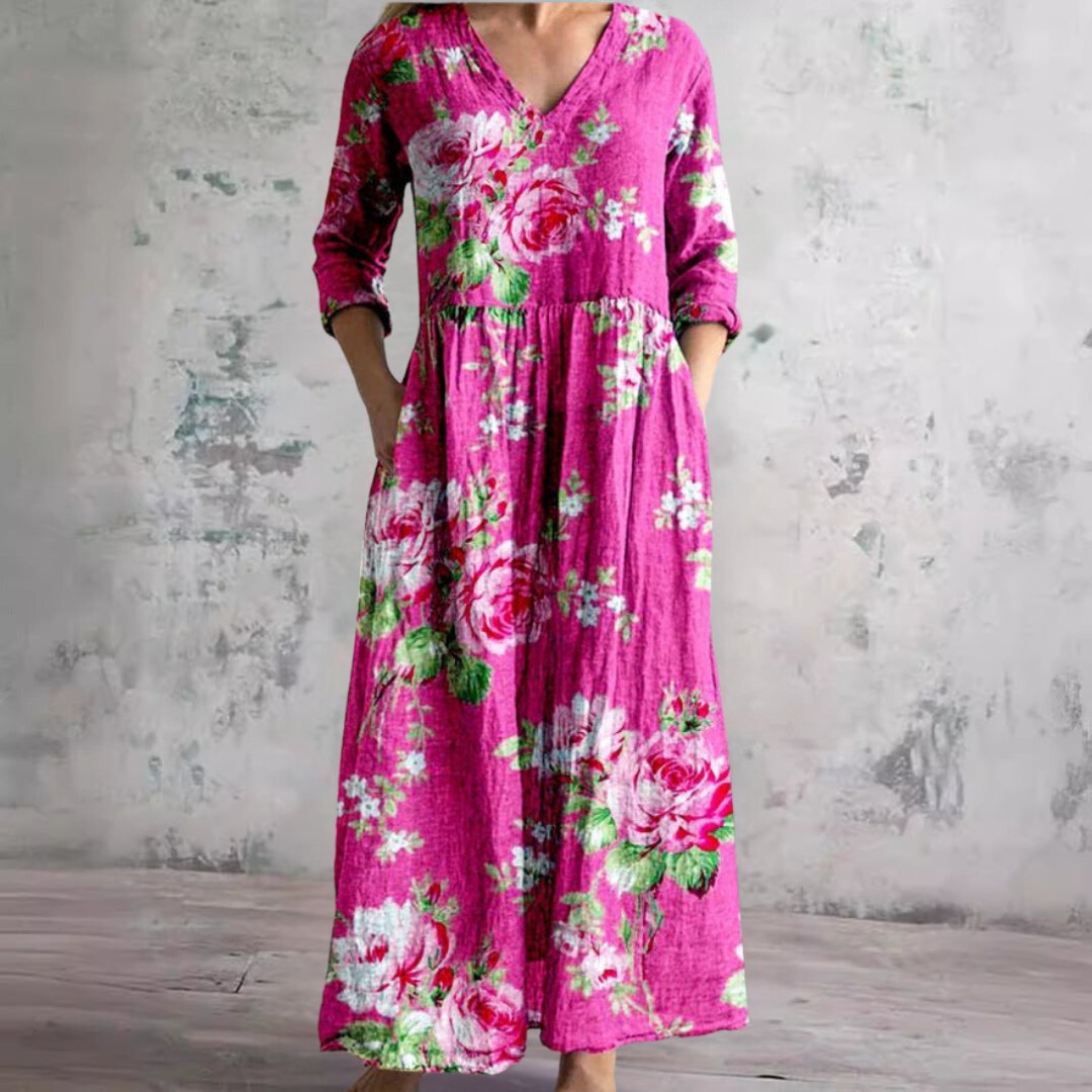 Women's V-Neck Floral Print Summer Maxi Dress