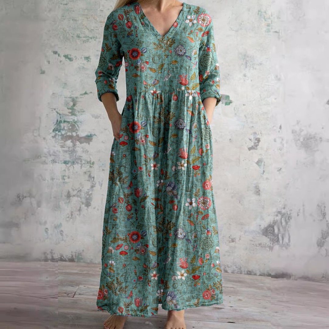 Women's V-Neck Floral Print Summer Maxi Dress