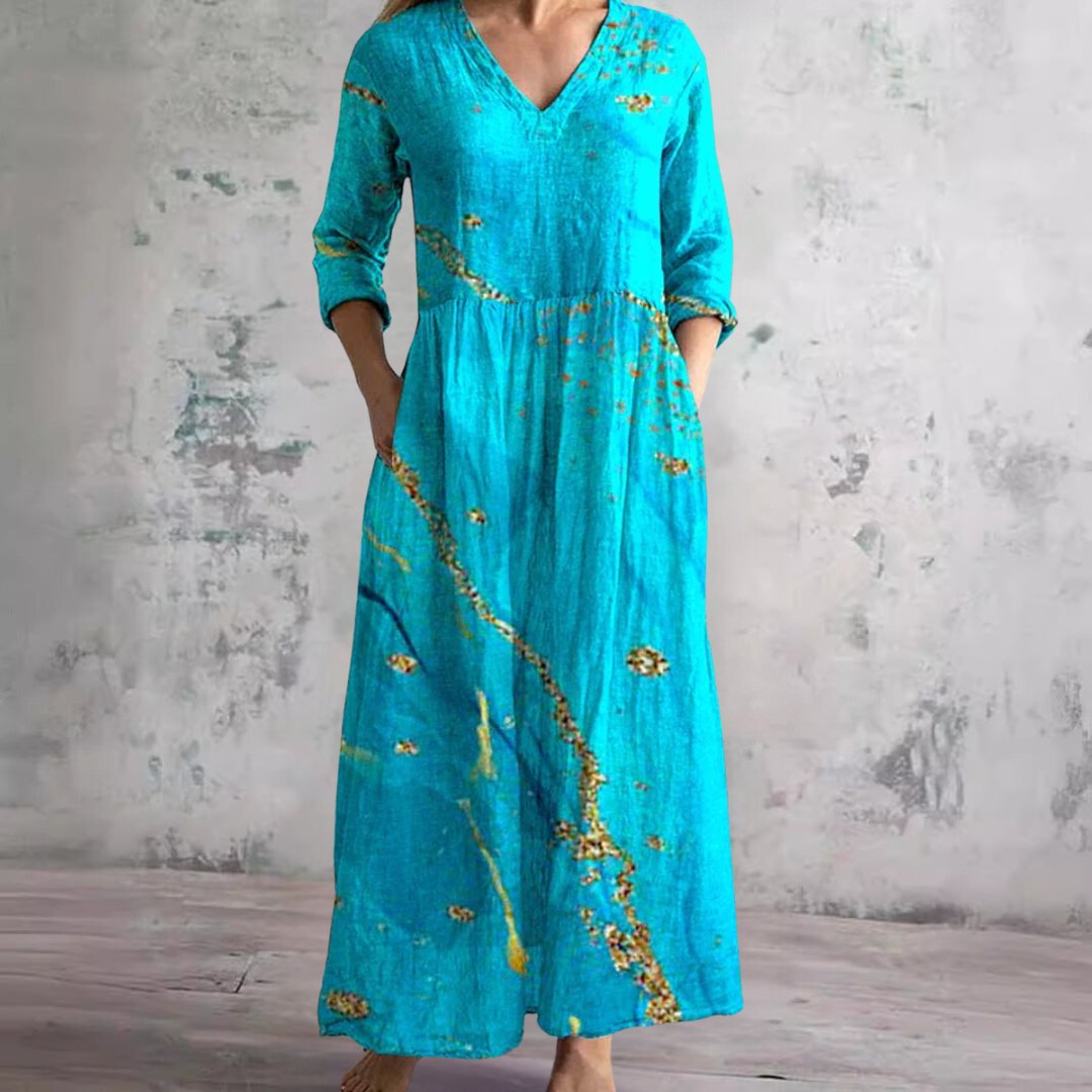 Women's V-Neck Floral Print Summer Maxi Dress