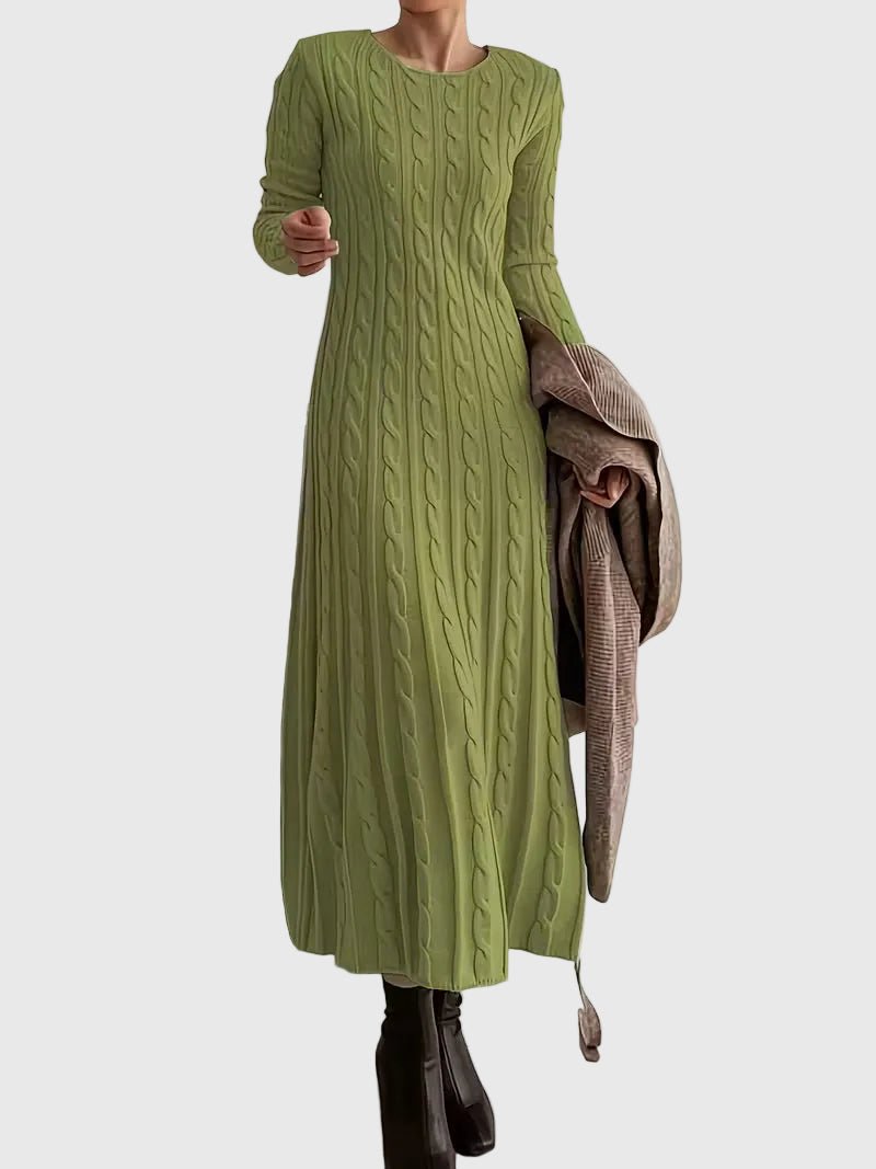 Women's Long-Sleeve Cable Knit Maxi Dress with Crew Neck