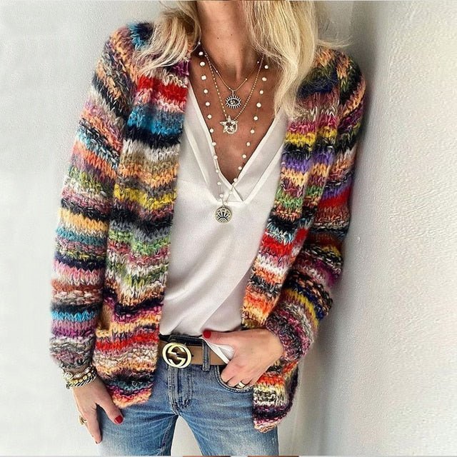 Women's Multi-Colored Knit Sleeveless Cardigan Vest