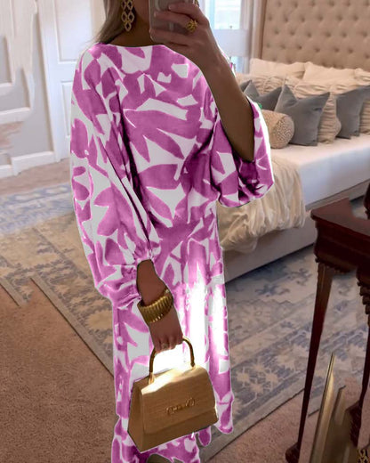 Women's Foliage Print Lantern Sleeve Two-Piece Matching Set