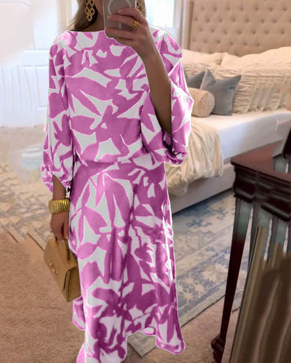 Women's Foliage Print Lantern Sleeve Two-Piece Matching Set