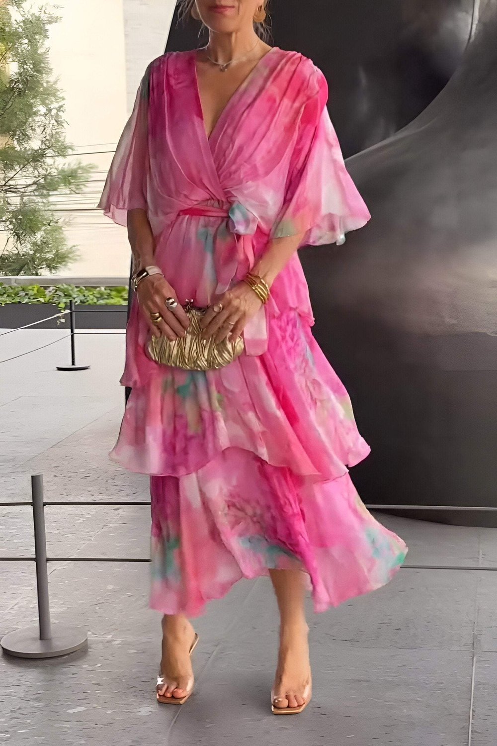 Women's Tiered Floral Chiffon Maxi Dress