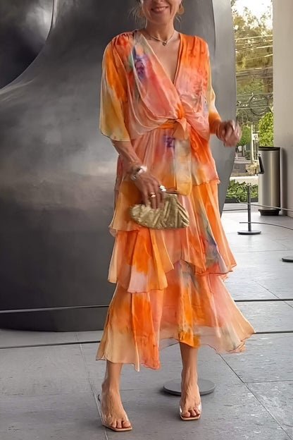 Women's Tiered Floral Chiffon Maxi Dress