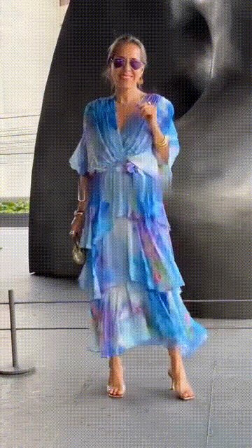 Women's Tiered Floral Chiffon Maxi Dress