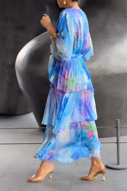 Women's Tiered Floral Chiffon Maxi Dress