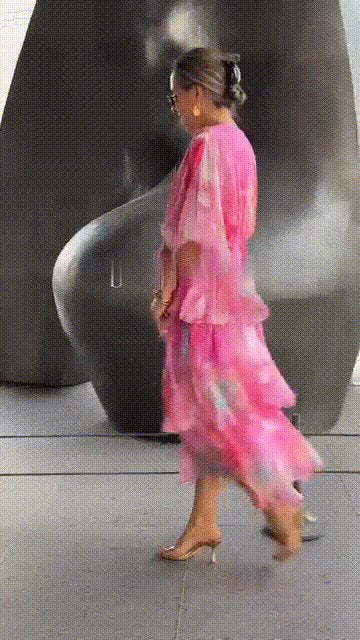 Women's Tiered Floral Chiffon Maxi Dress