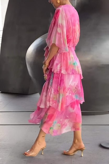 Women's Tiered Floral Chiffon Maxi Dress