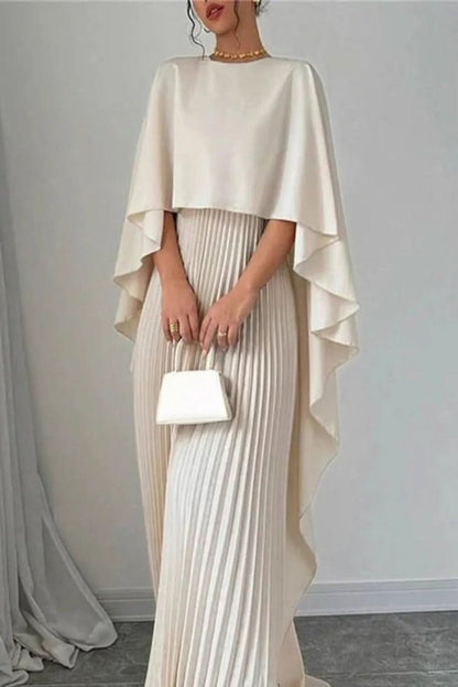 Women's Formal Pleated Maxi Cape Evening Dress