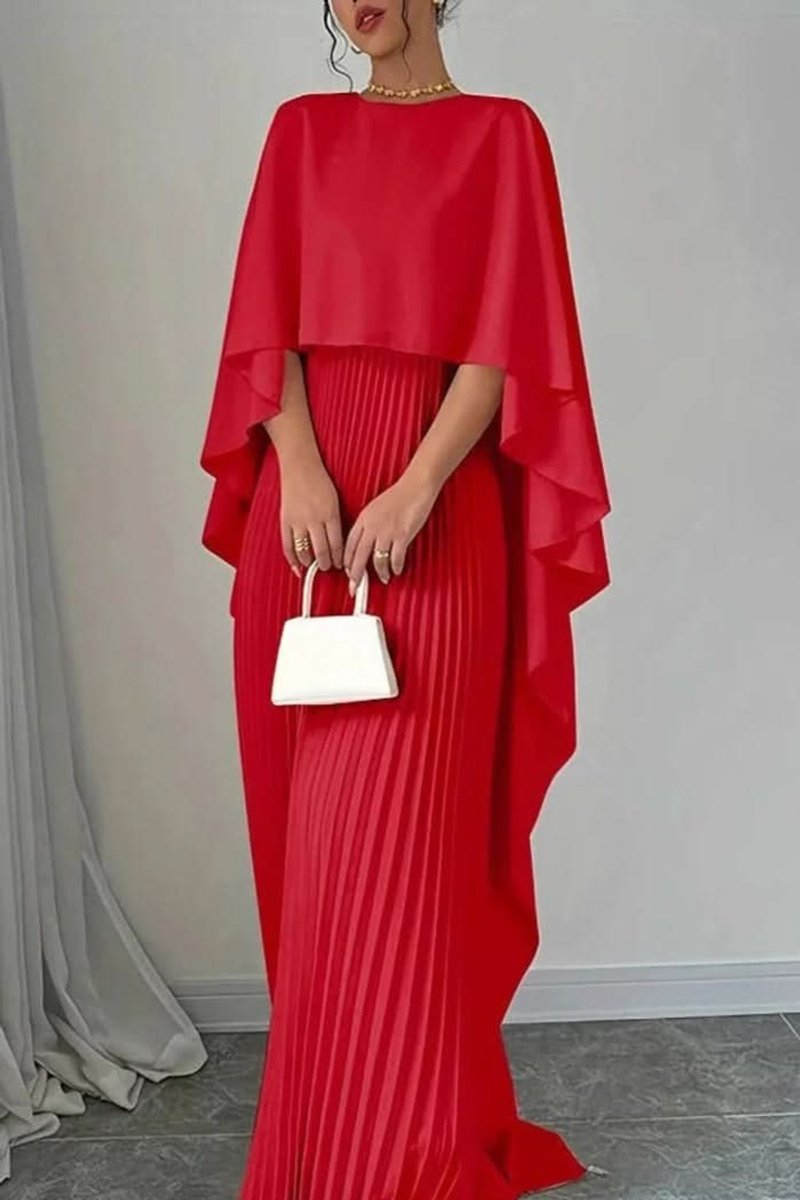 Women's Formal Pleated Maxi Cape Evening Dress
