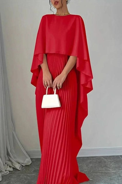 Women's Formal Pleated Maxi Cape Evening Dress