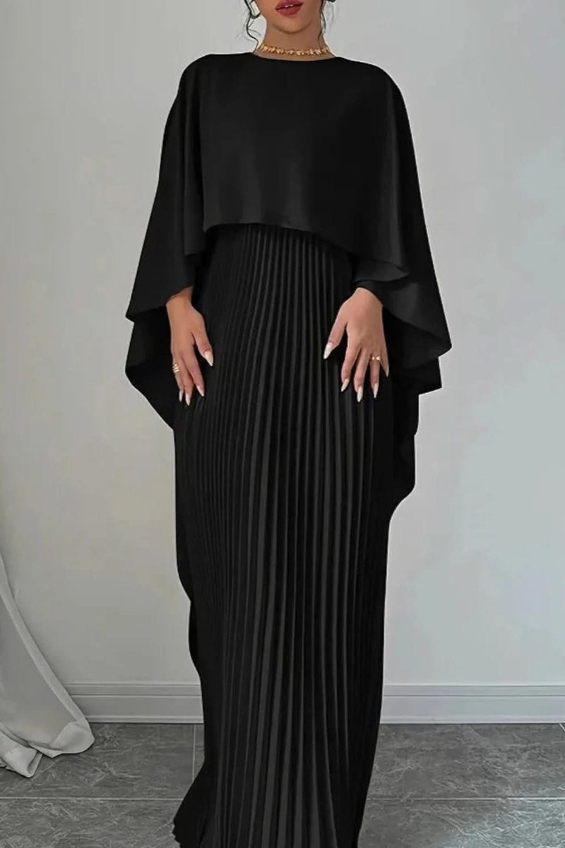 Women's Formal Pleated Maxi Cape Evening Dress
