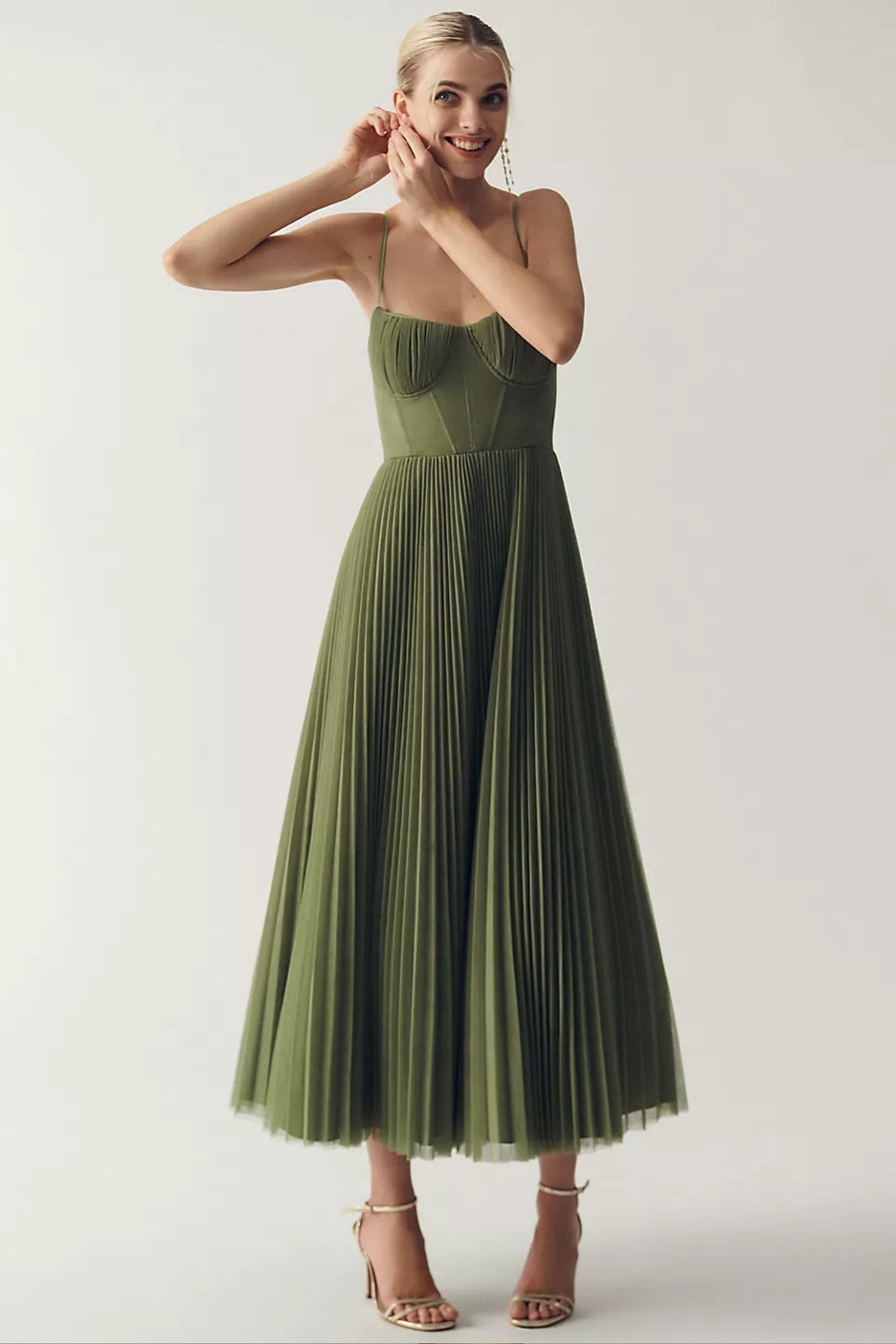Women's Corset-Style Pleated Midi Slip Dress