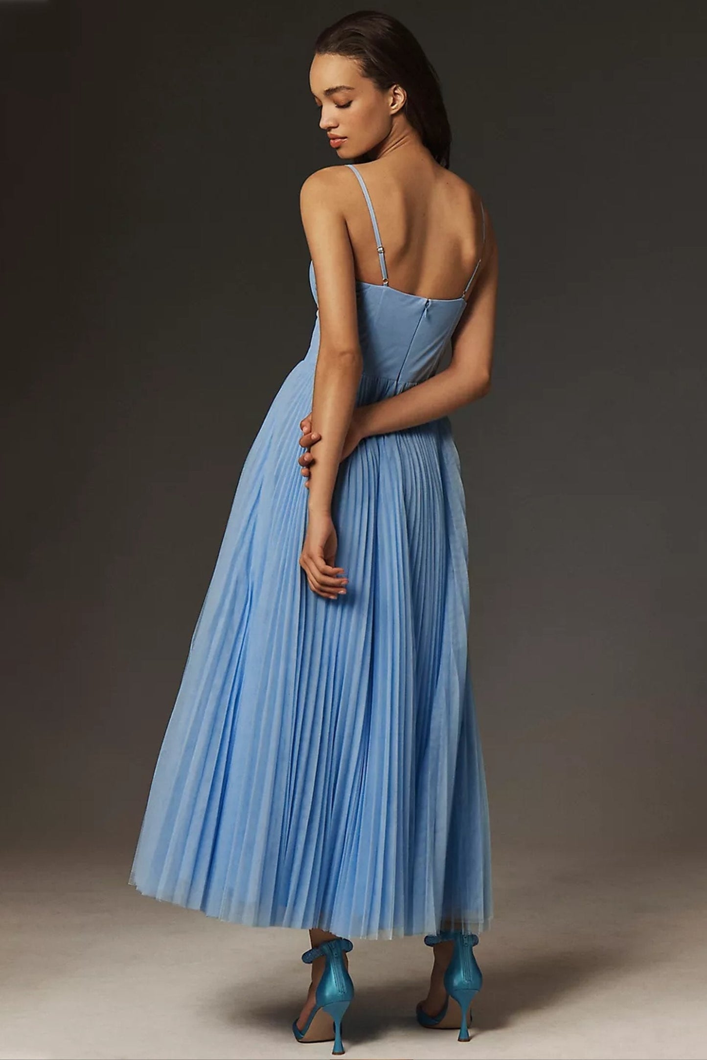 Women's Corset-Style Pleated Midi Slip Dress