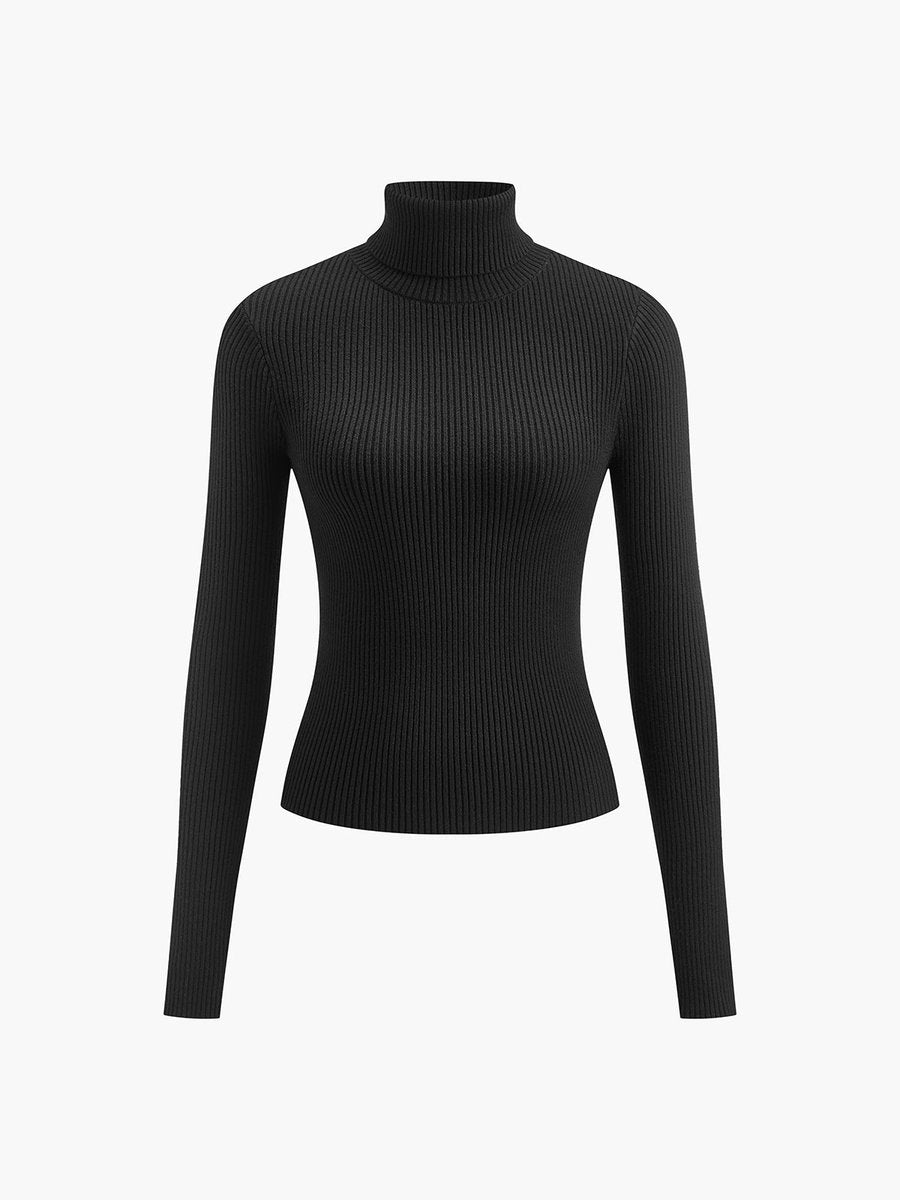 Fine-Ribbed High-Neck Spring Knit Pullover for Women