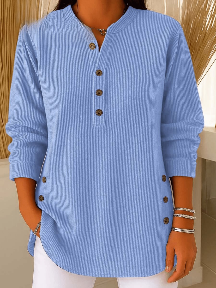 Women's Henley Buttoned Longline Rib-Knit Tunic