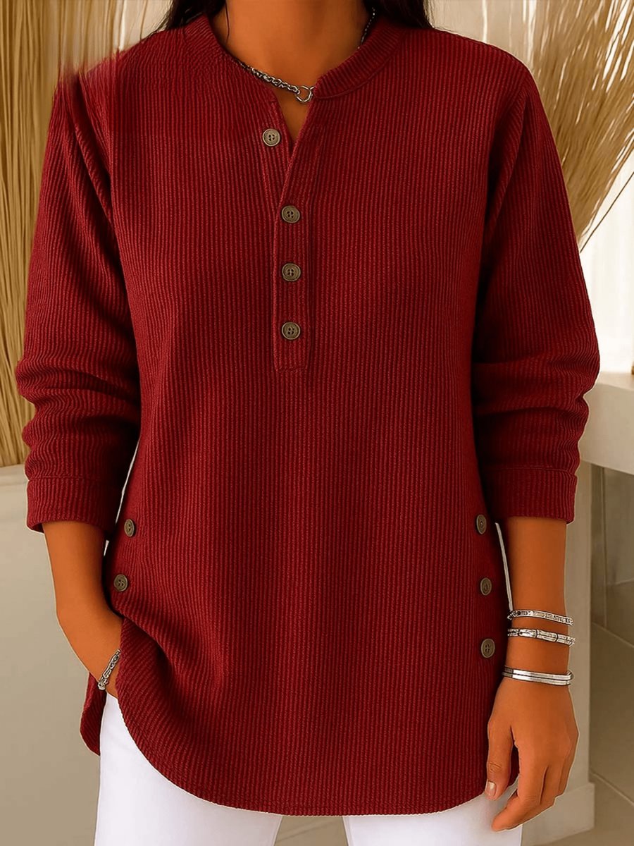 Women's Henley Buttoned Longline Rib-Knit Tunic