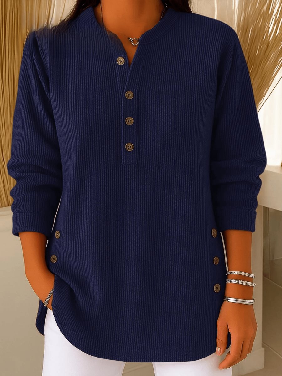 Women's Henley Buttoned Longline Rib-Knit Tunic