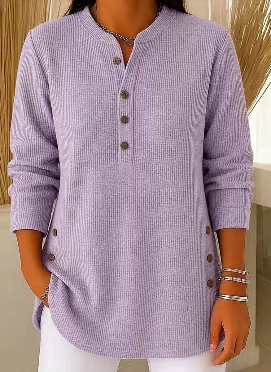 Women's Henley Buttoned Longline Rib-Knit Tunic