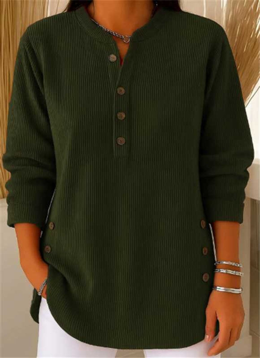 Women's Henley Buttoned Longline Rib-Knit Tunic