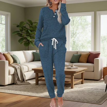 Women's Ribbed Drawstring Relaxed Two-Piece Lounge Set