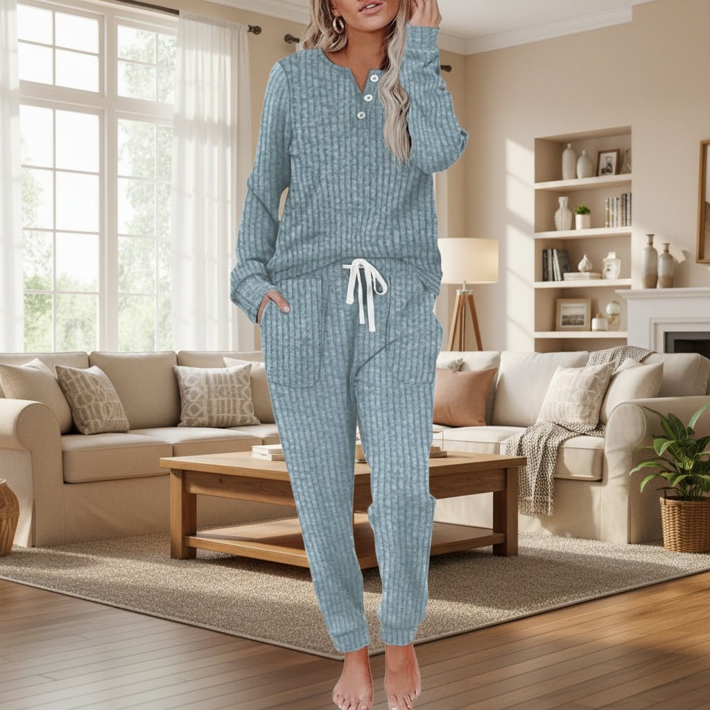 Women's Ribbed Drawstring Relaxed Two-Piece Lounge Set