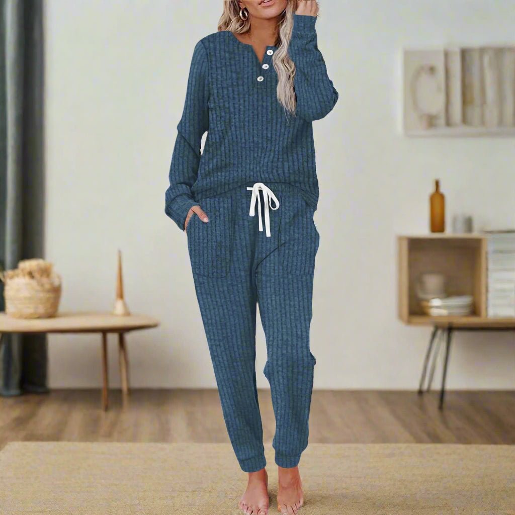 Women's Ribbed Drawstring Relaxed Two-Piece Lounge Set