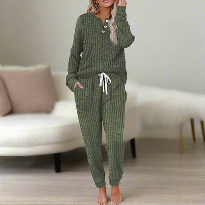 Women's Ribbed Drawstring Relaxed Two-Piece Lounge Set