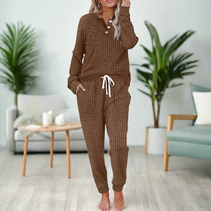 Women's Ribbed Drawstring Relaxed Two-Piece Lounge Set