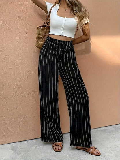 Women's Striped Wide-Leg High-Rise Linen Trousers