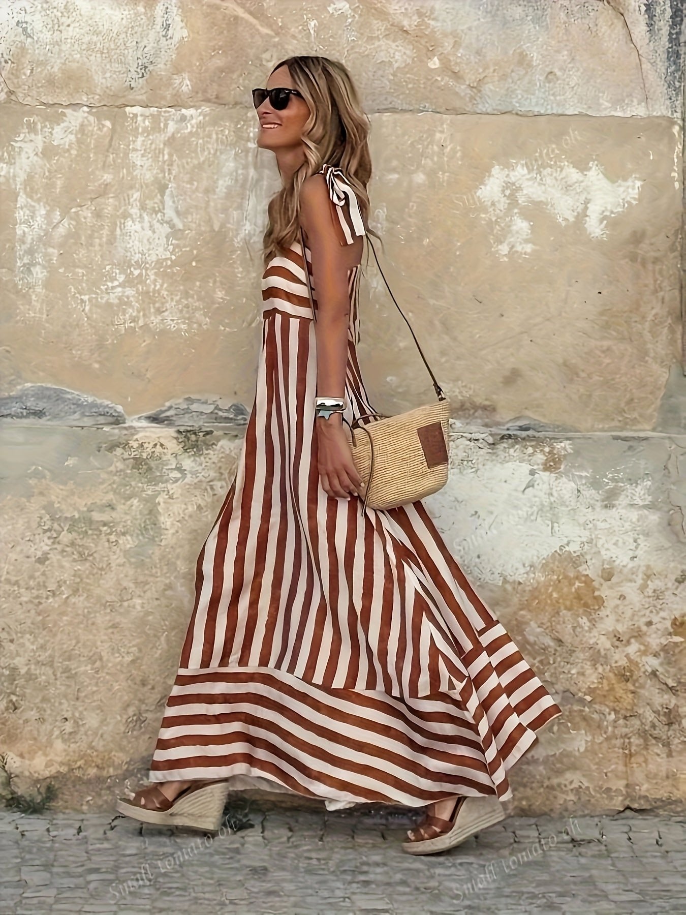Women's Adjustable-Strap Flowy Striped Maxi Dress