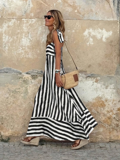 Women's Adjustable-Strap Flowy Striped Maxi Dress