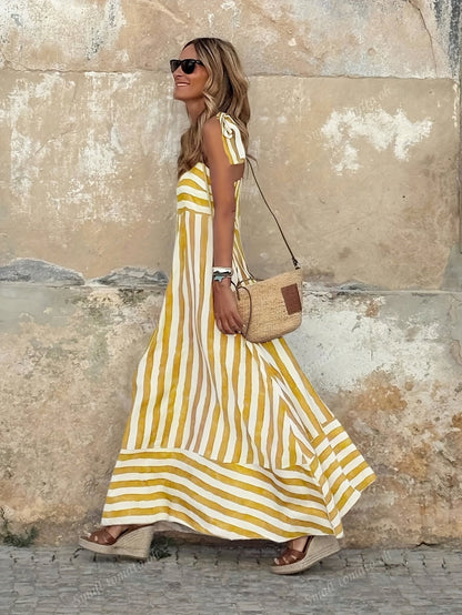 Women's Adjustable-Strap Flowy Striped Maxi Dress