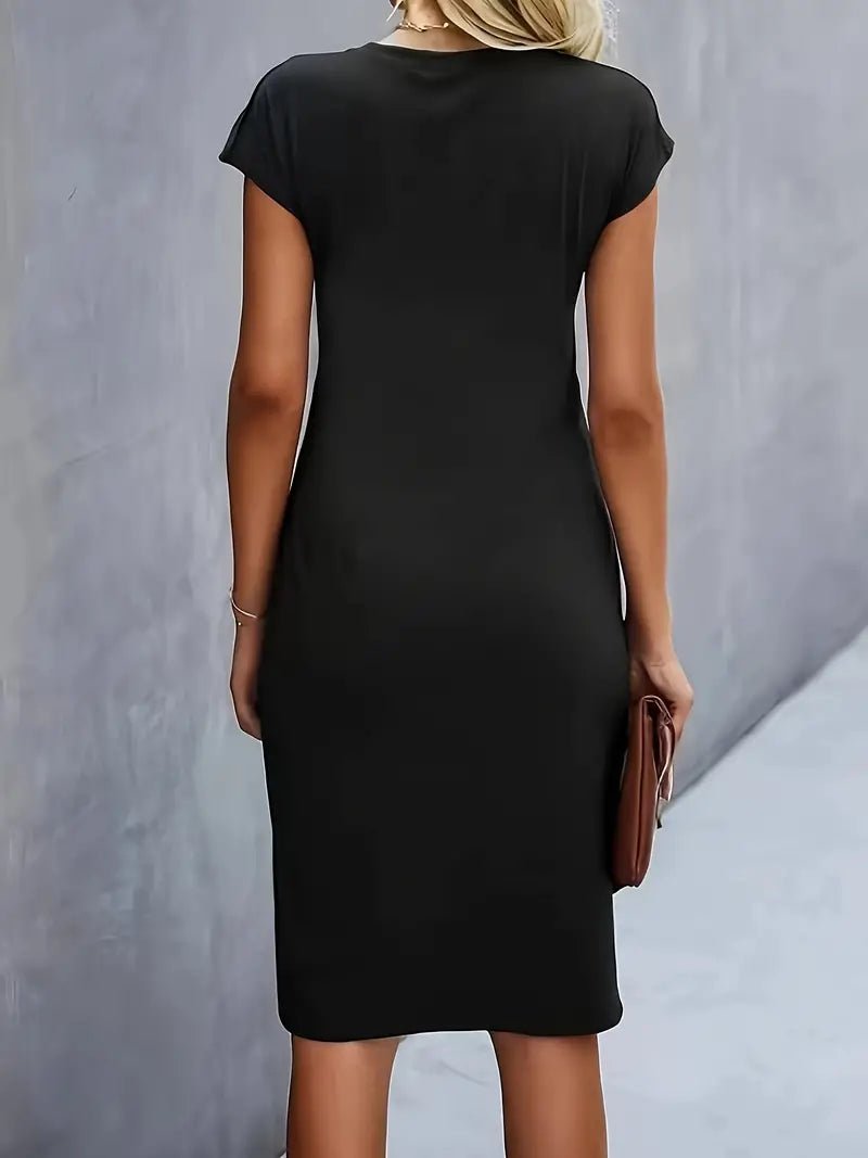 Women's Short-Sleeve Ruched Bodycon Midi Dress