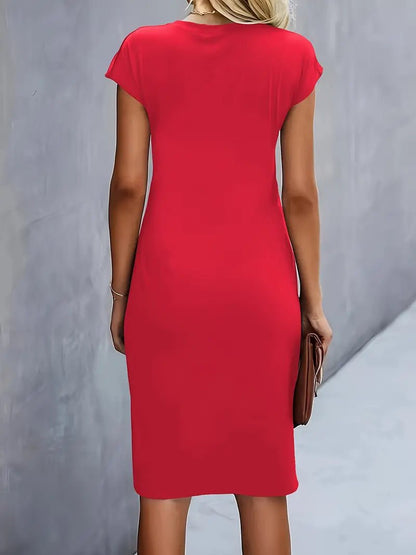 Women's Short-Sleeve Ruched Bodycon Midi Dress