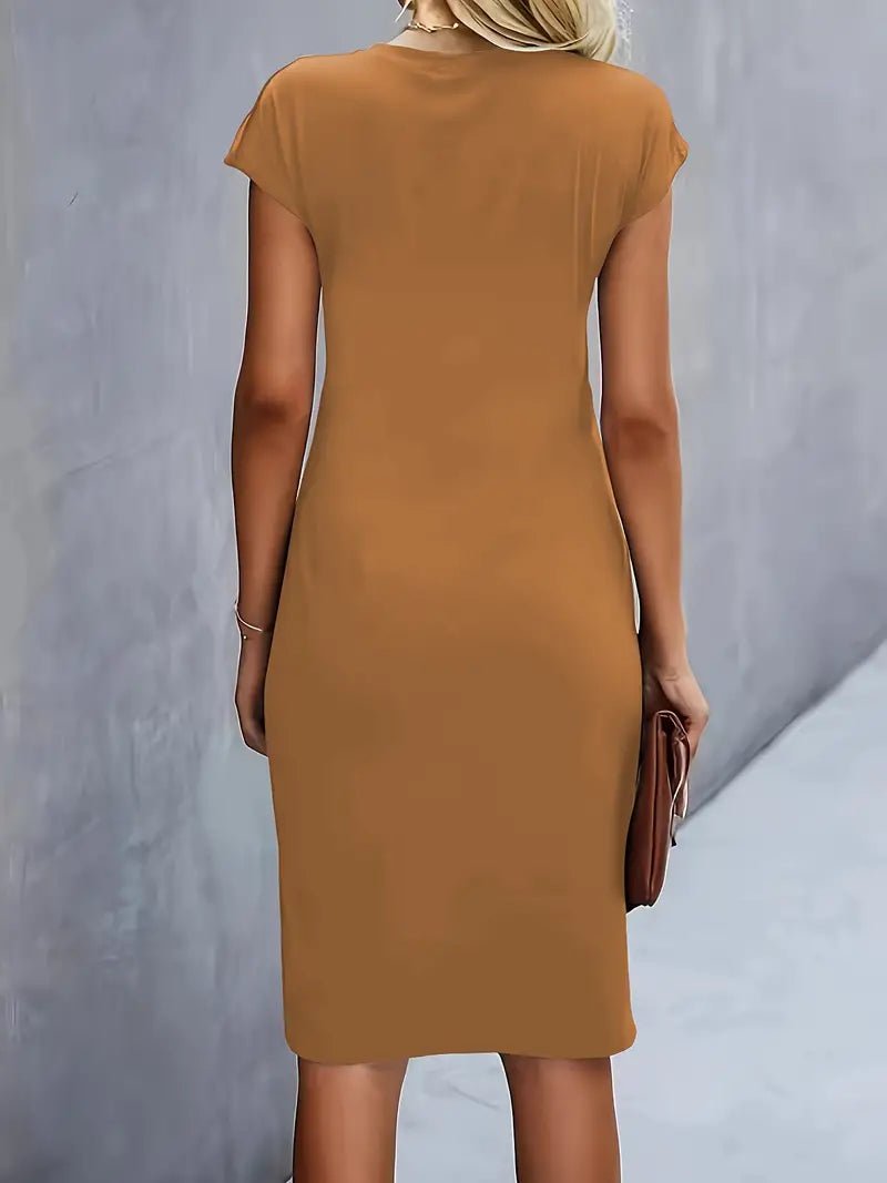 Women's Short-Sleeve Ruched Bodycon Midi Dress