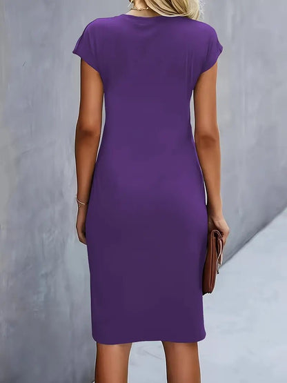 Women's Short-Sleeve Ruched Bodycon Midi Dress
