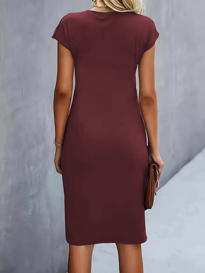 Women's Short-Sleeve Ruched Bodycon Midi Dress