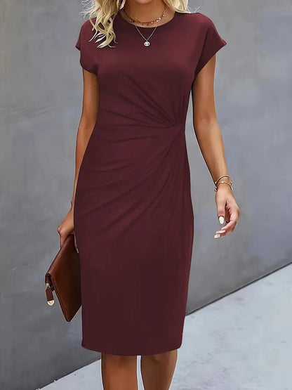 Women's Short-Sleeve Ruched Bodycon Midi Dress