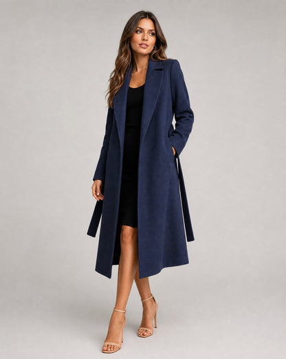 Women's Belted Long Quilted Wool Trench Coat