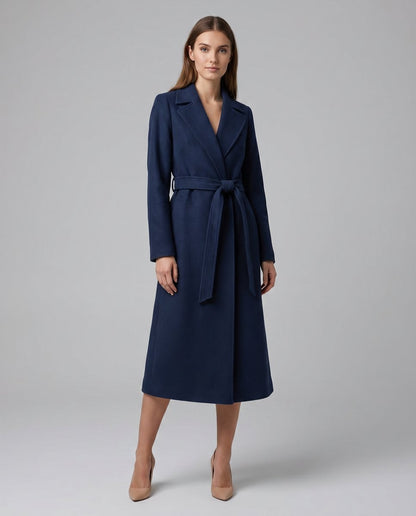 Women's Belted Long Quilted Wool Trench Coat
