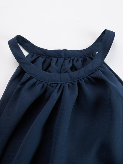 Women's Halter-Neck Ruffle Top and Wide-Leg Pants Two-Piece Set