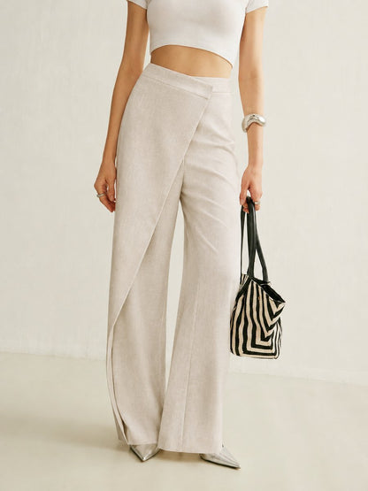 Asymmetrical Wrap High-Rise Wide-Leg Pants for Women