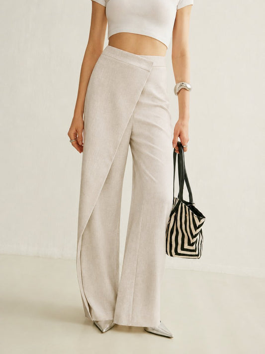 Asymmetrical Wrap High-Rise Wide-Leg Pants for Women