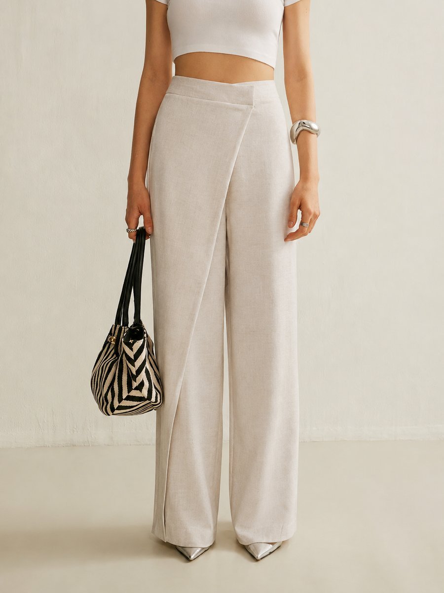 Asymmetrical Wrap High-Rise Wide-Leg Pants for Women